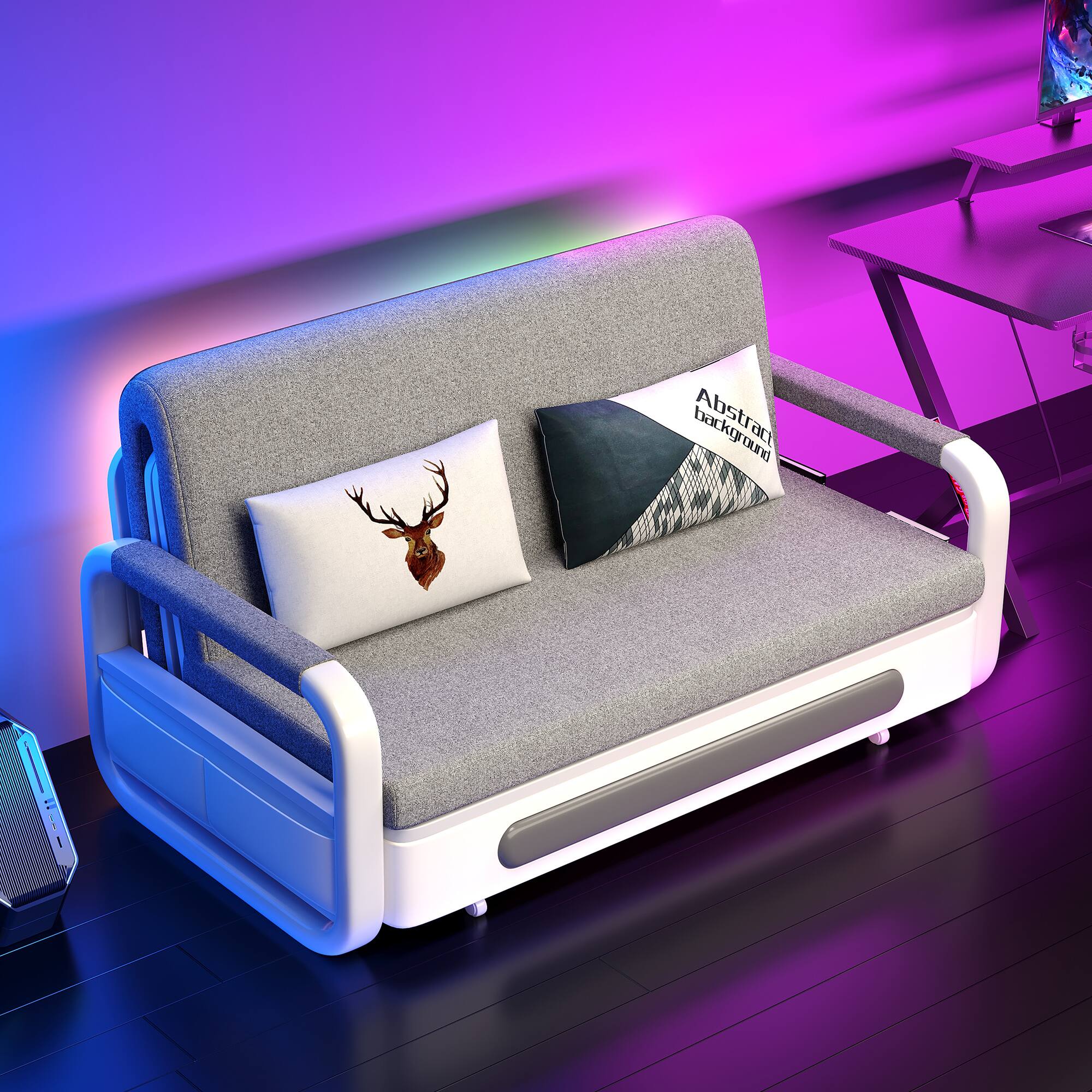 Angle. luck idea - 62.2" Sofa Bed with Storage Base and Side Pockets, Detachable Washable Seat Cushions - Gray.