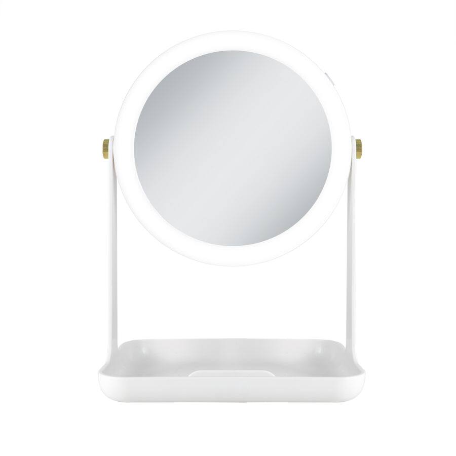 Zadro - Back-to-School LED Lighted Makeup Mirror with 5X/1X Magnifications, Accessories Tray & Phone Holder - White