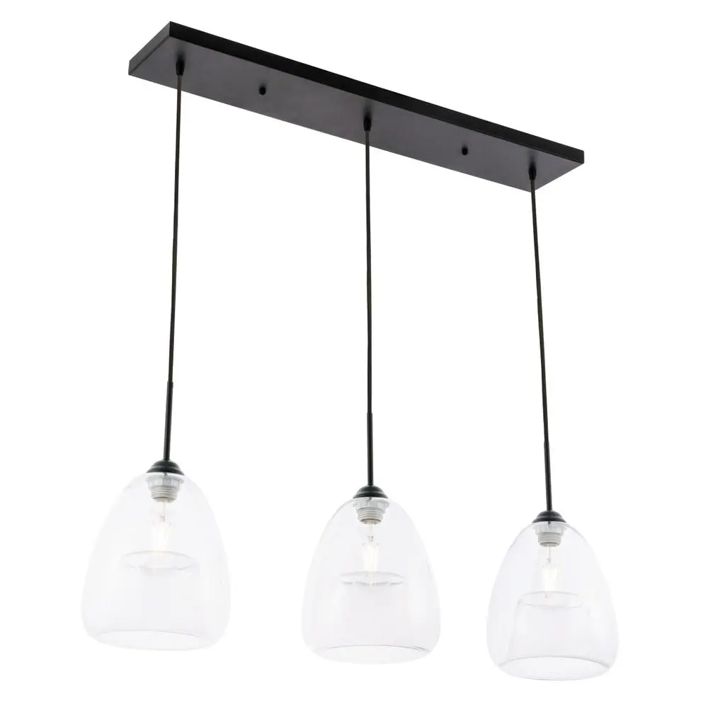 Alt View 7. Living District - Kason 3 light Black and Clear glass pendant - Black And Clear Glass.