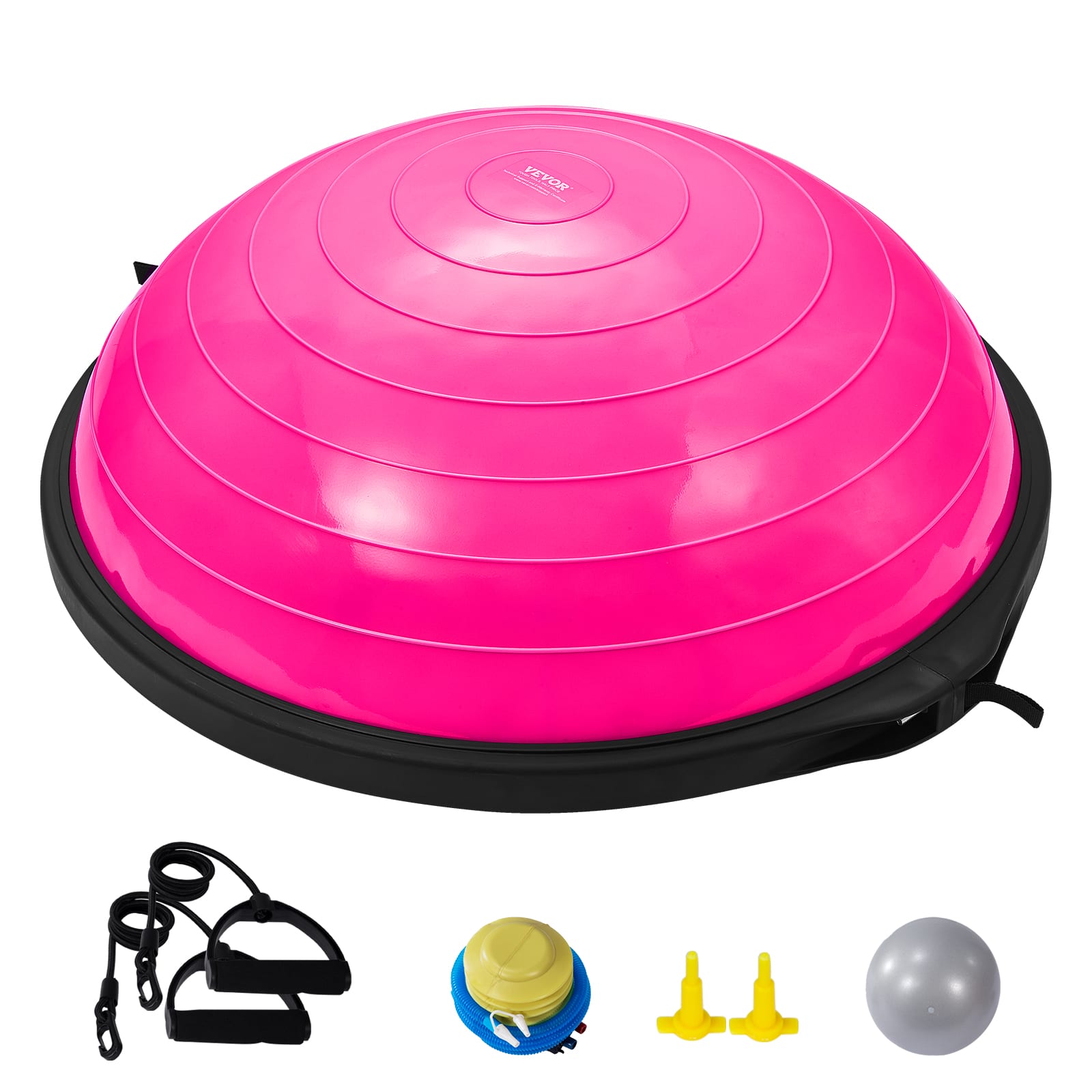 Front. VEVOR - Half Exercise Ball Trainer,26 inch Balance Ball Trainer, 1500lbs Capacity Stability Ball,Yoga Ball with Resistance Bands - Pink.