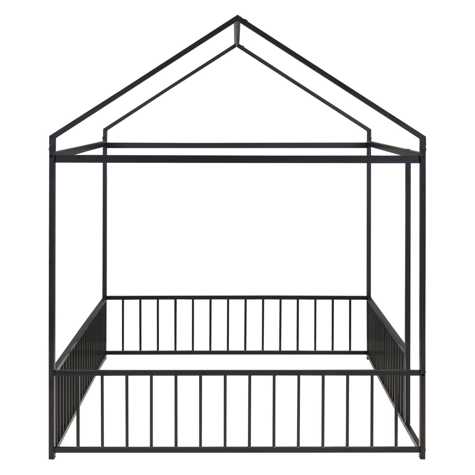 Alt View 4. GOODSILO - Full Size Metal House Bed Frame with Playhouse Design for Kids and Teens - Black.