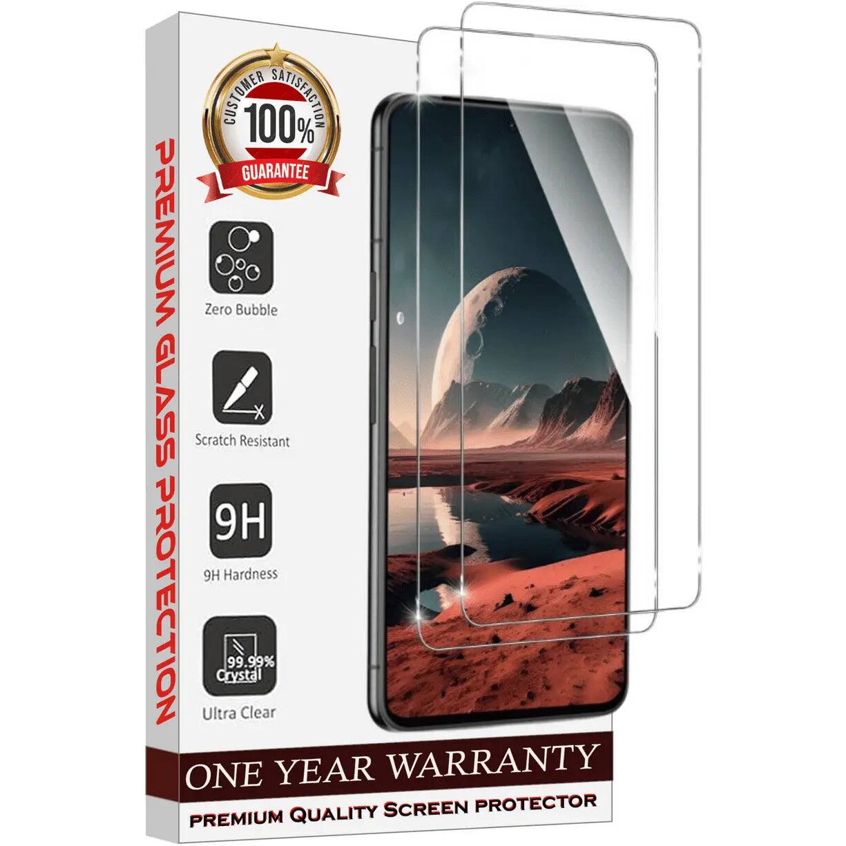 CUSTOMER 100% SATISFACTION GUARANTEE  
PREMIUM Zero Bubble GLASS Scratch Resistant  
9H Hardness  
99.99% Clear  
ONE YEAR WARRANTY  
PREMIUM QUALITY SCREEN PROTECTOR