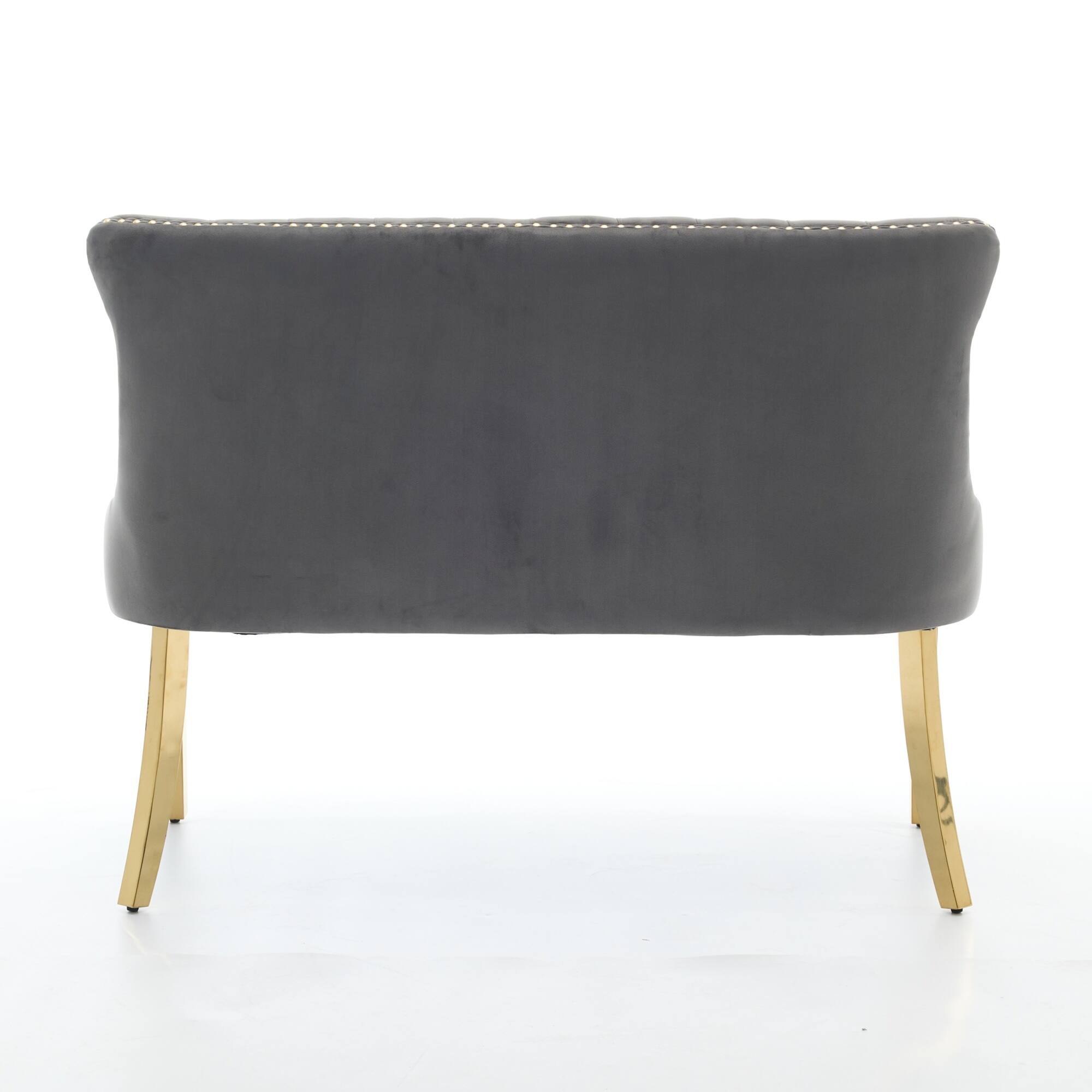 Alt View 4. GOODSILO - Velvet Tufted Double Seater Dining Bench with Gold Accent Legs for Kitchen and Dining Room Seating - Gray.