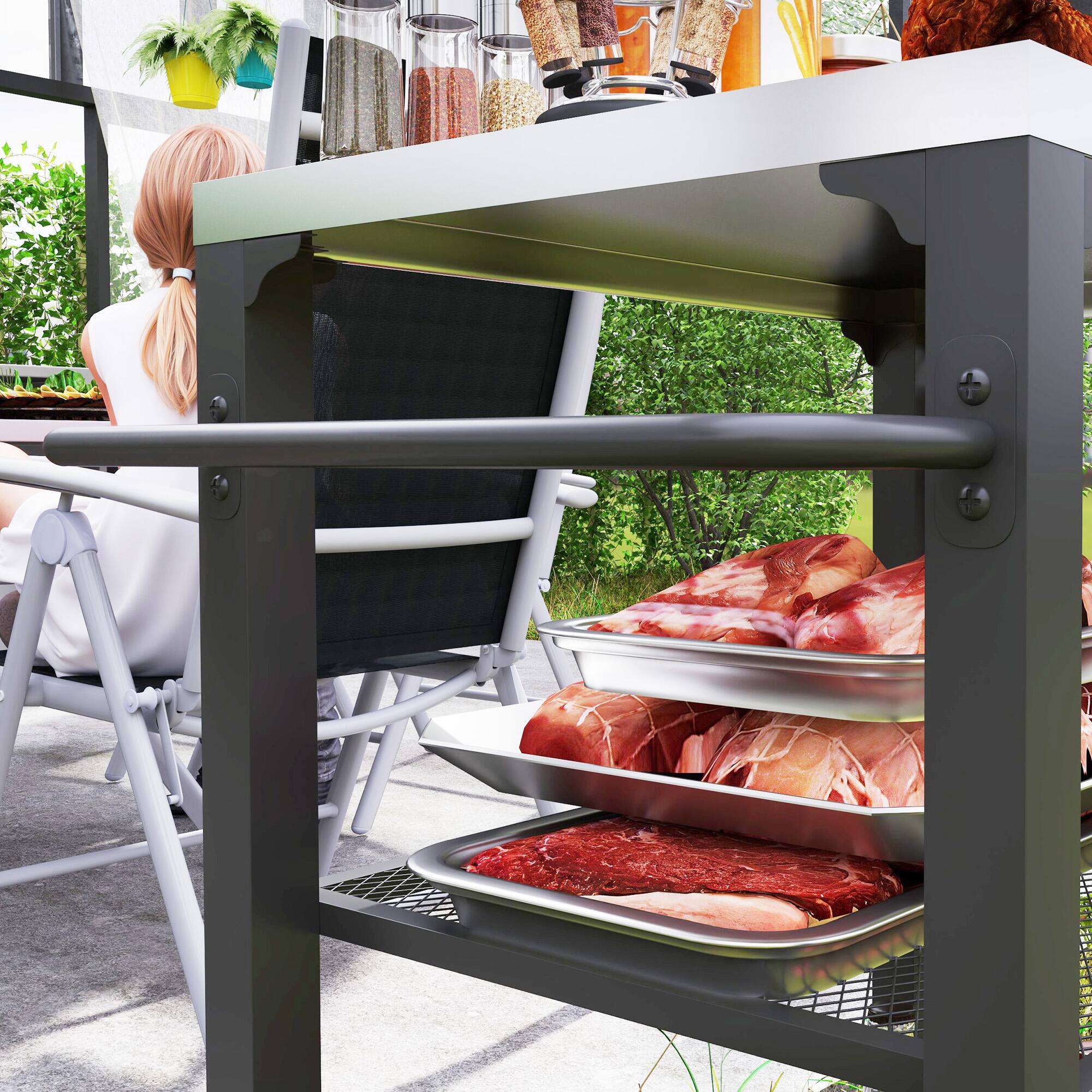 Alt View 7. Outsunny - Three-Shelf Outdoor Grill Cart with Stainless Steel Tabletop, 22" x 16.1" Multifunctional Pizza Oven Table - Silver.