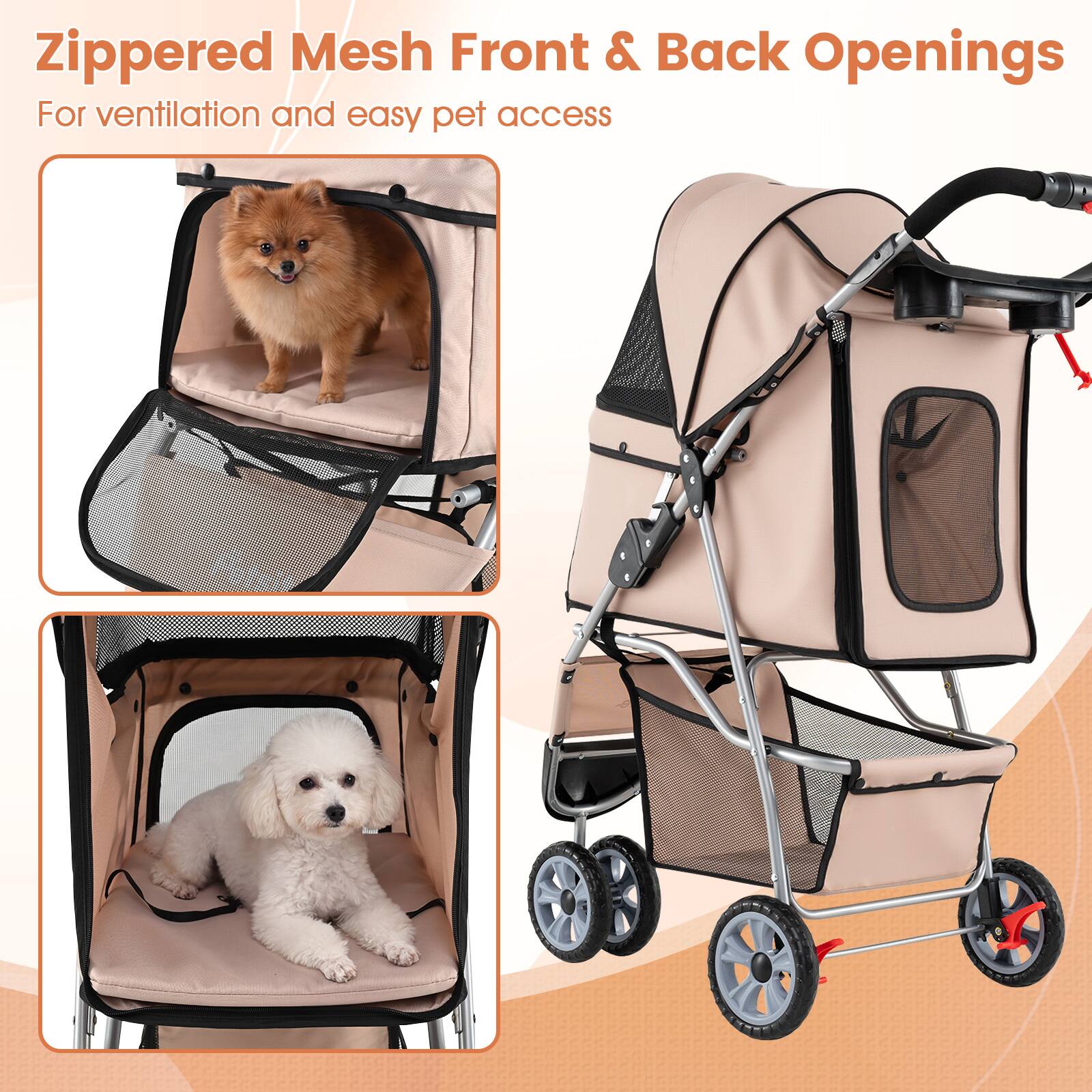 Zippered Mesh Front & Back Openings  
For ventilation and easy pet access