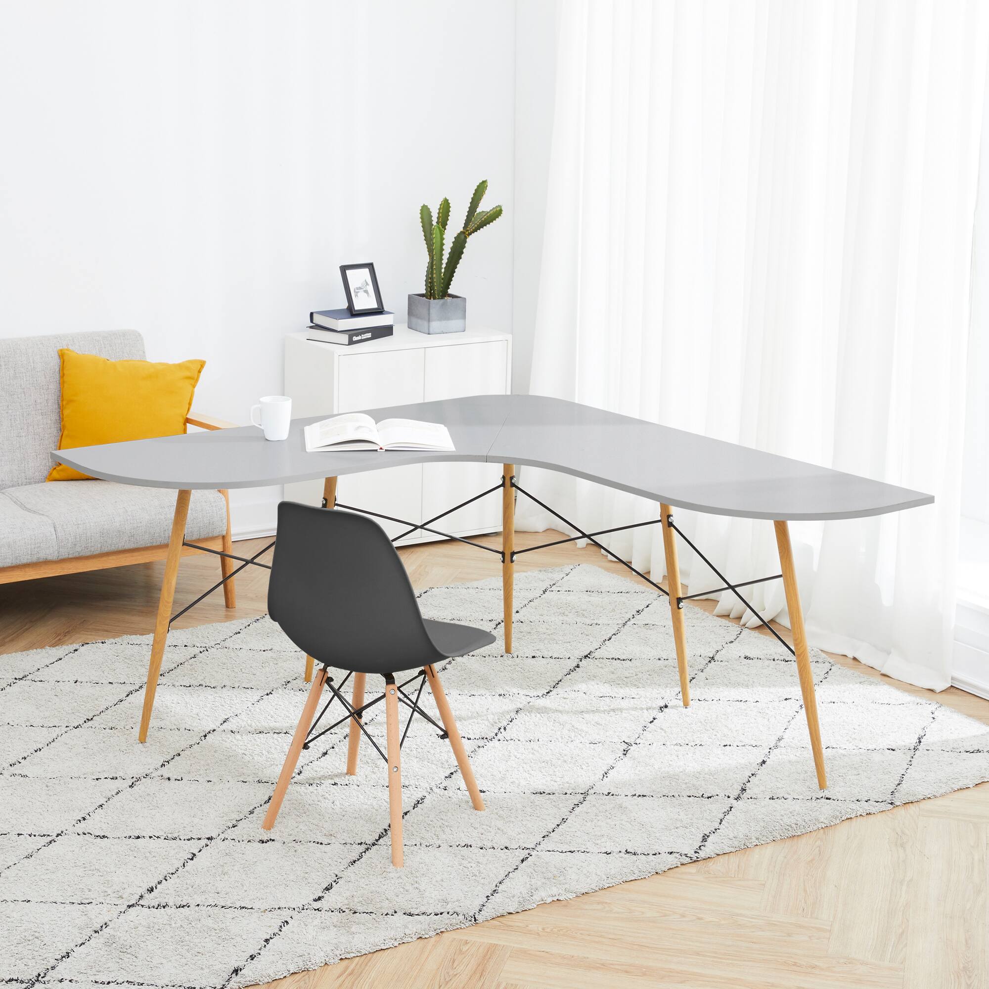 Angle. Teamson Home - Roberto L-Shaped Corner Desk with Wood and Metal Details - Grey.