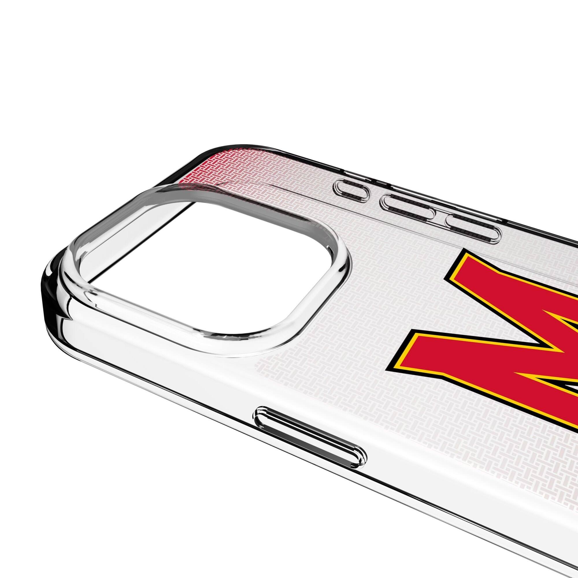 Alt View 2. Keyscaper - Maryland Terrapins Linen Logo iPhone Clear Case - 13 Pro Max - Multicolor.