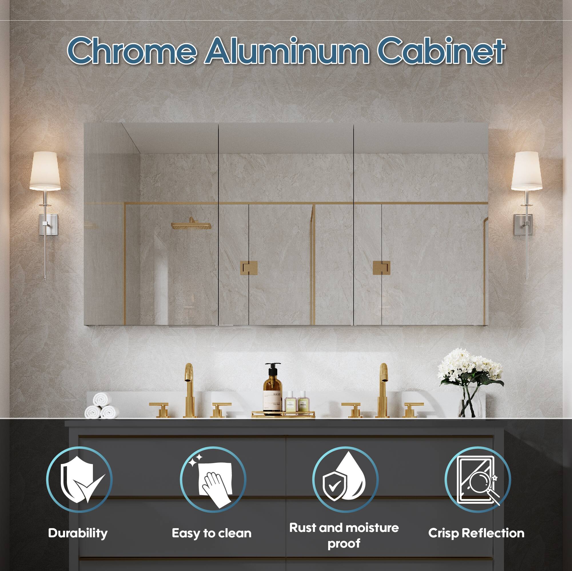 Chrome Aluminum Cabinet

- Durability
- Easy to clean
- Rust and moisture proof
- Crisp Reflection