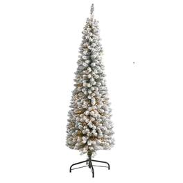 BreeBe - 6’ Flocked Pencil Christmas Tree w/300 Lights & 438 Tips - Multicolor