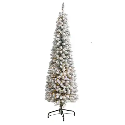 Front. BreeBe - 6’ Flocked Pencil Christmas Tree w/300 Lights & 438 Tips - Multicolor.