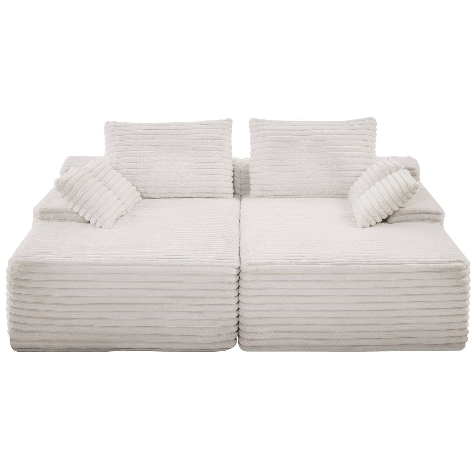 Alt View 5. VEVOR - 82.7-Inch Oversized Double Chaise Lounge, Corduroy Fabric Sectional Sofa, Cozy Deep Seat Loveseat Sofa - Beige.