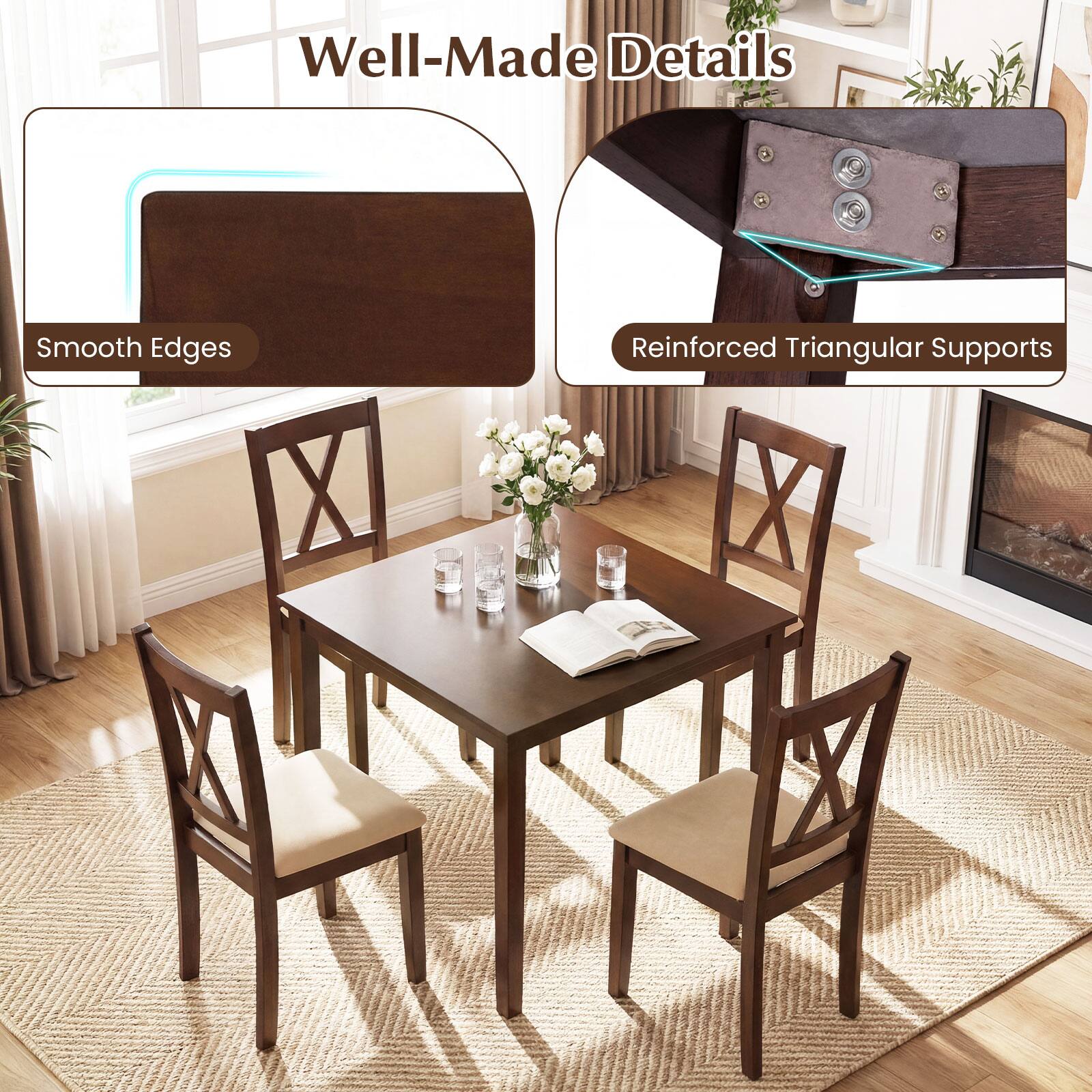 Well-Made Details  
Smooth Edges  
Reinforced Triangular Supports