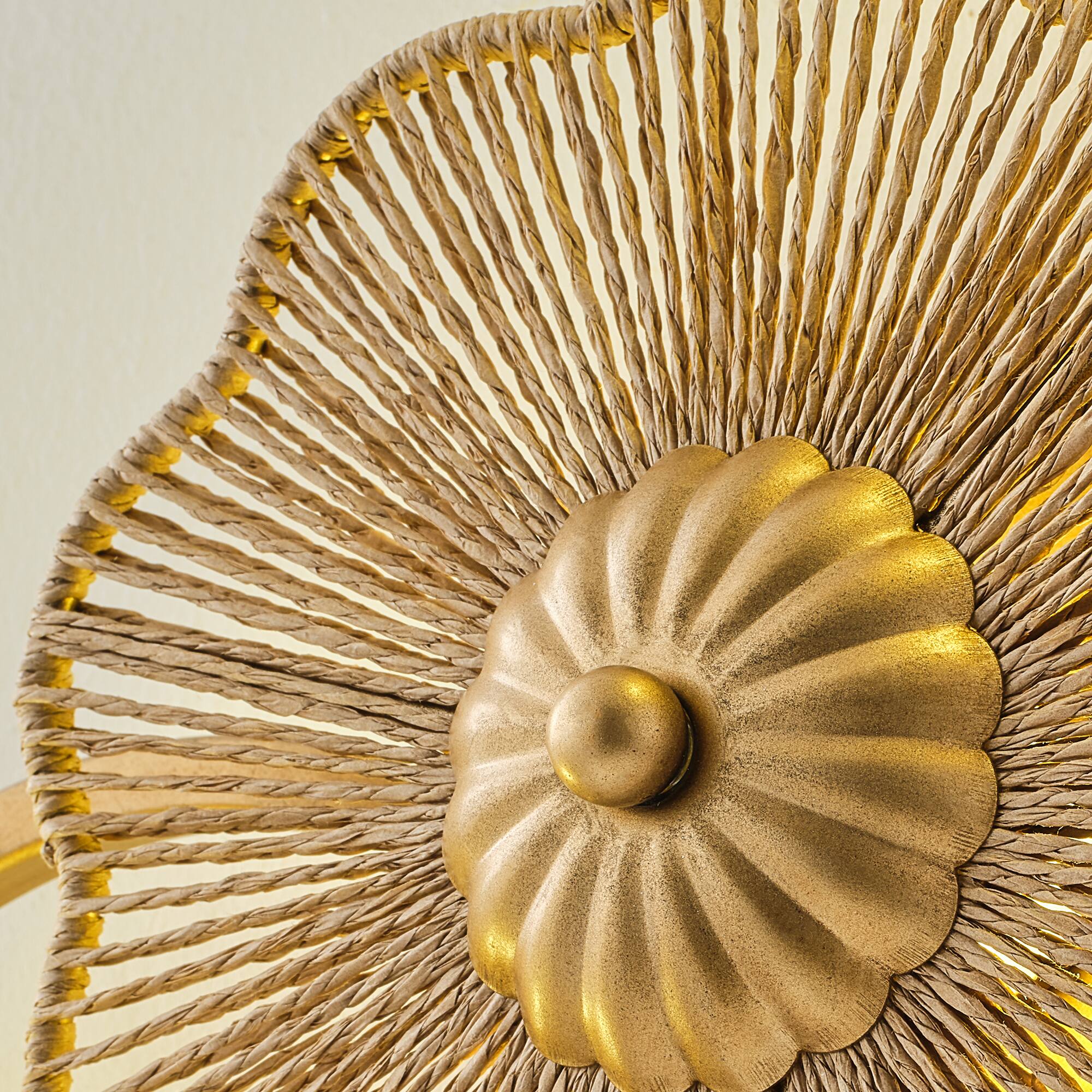 Alt View 8. Parrot Uncle - Antique Gold Modern Farmhouse Hand-Woven Raffia Rope Three Flower-Shaped LED Wall Lamp - Gold.