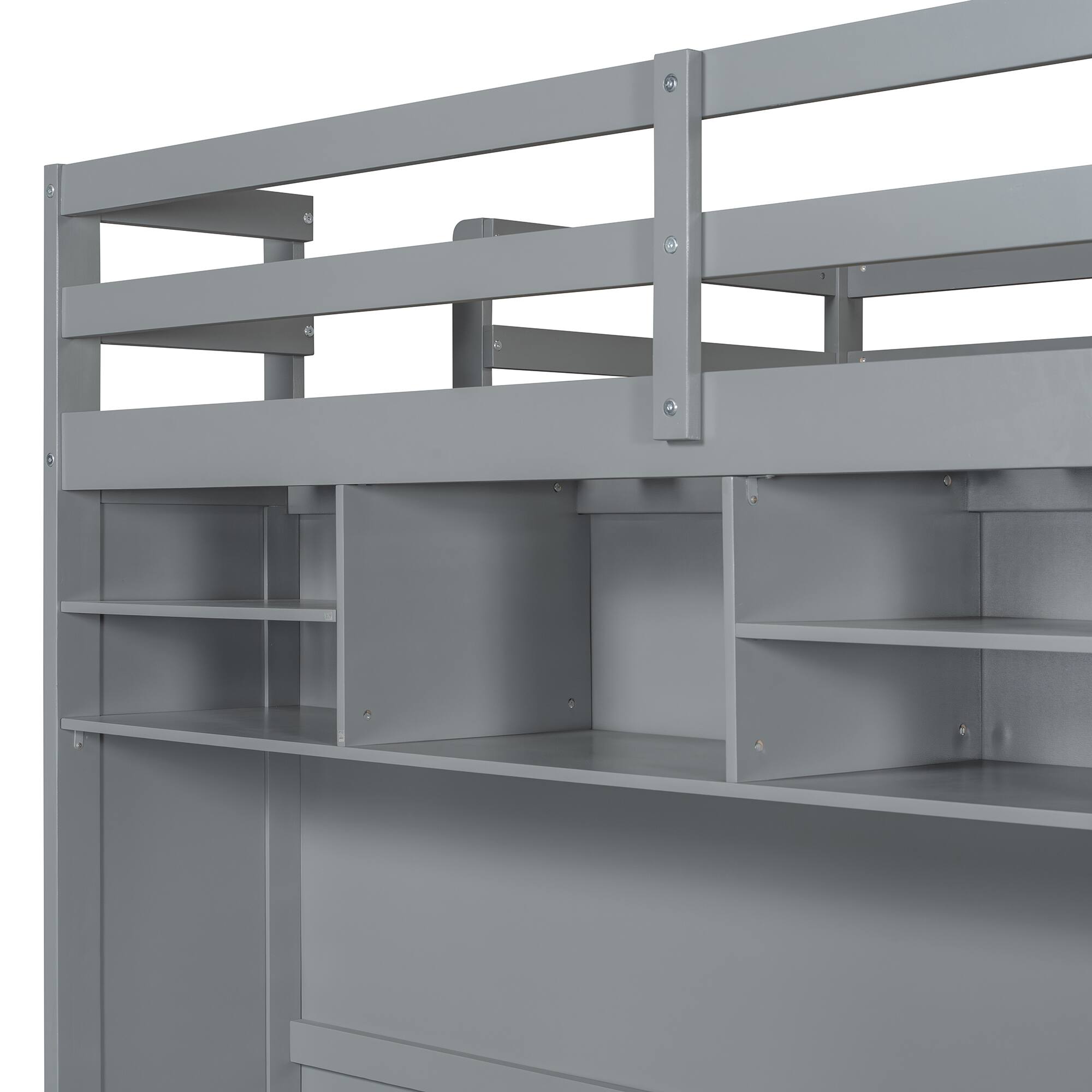 Alt View 1. Anysun - Full size Loft Bed with Drawers, Shelves and Light - Gray.
