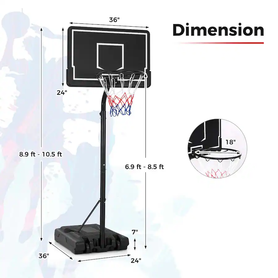 Costway 6.9 8.5 FT Portable Outdoor Basketball Hoop with Shatterproof ...