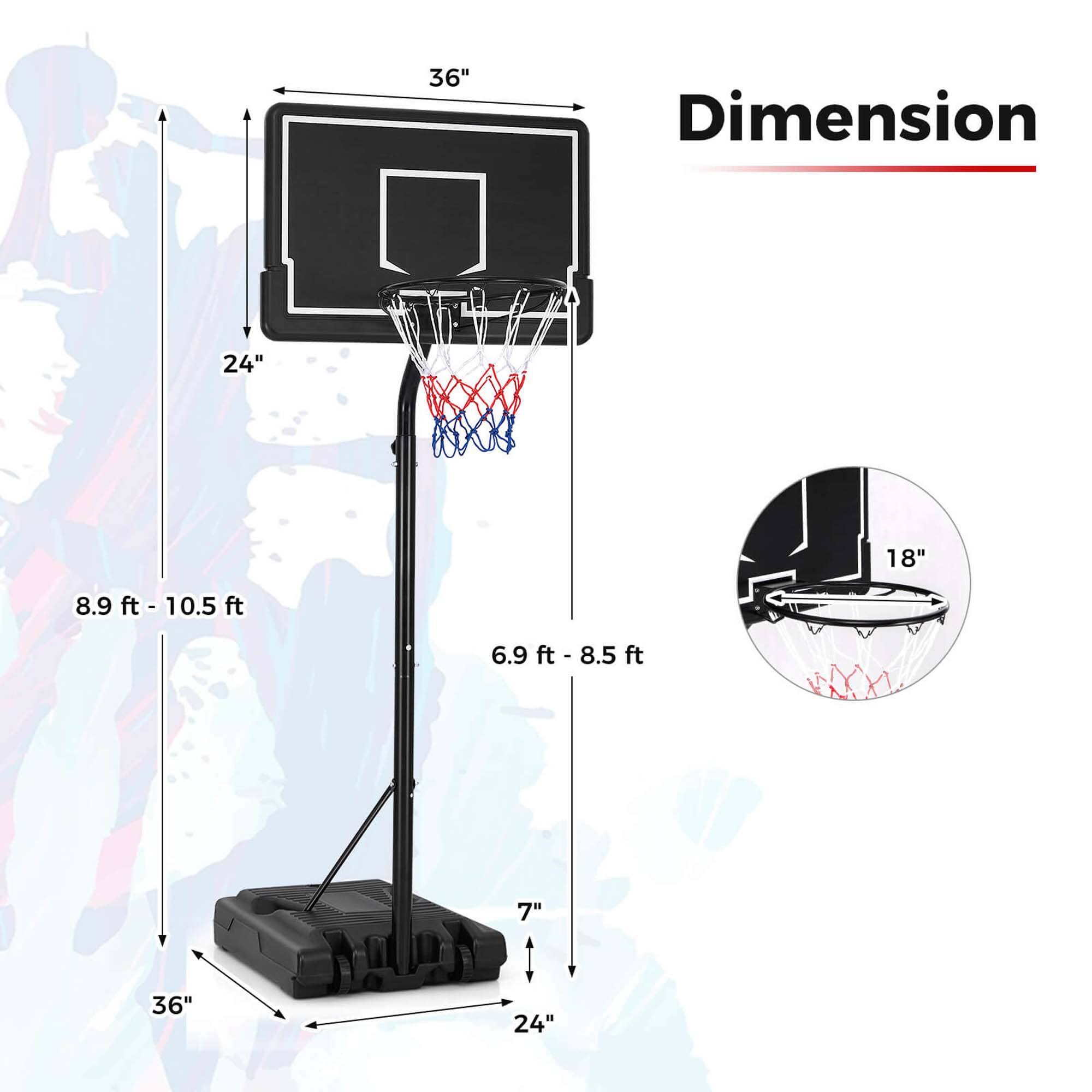 Dimension

- 36"
- 24"
- 8.9 ft - 10.5 ft
- 6.9 ft - 8.5 ft
- 7"
- 36"
- 24"
- 18"