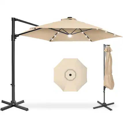 Front. Best Choice Products - Best Choice Products 10ft 360 Rotating Cantilever Offset Hanging Market Patio Umbrella w/ Solar Lights - Sand - Sand.