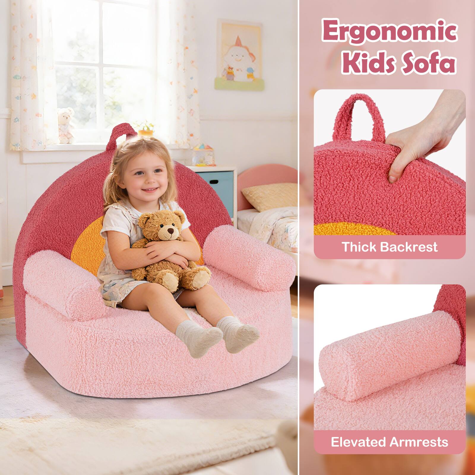 Ergonomic Kids Sofa  
Thick Backrest  
Elevated Armrests