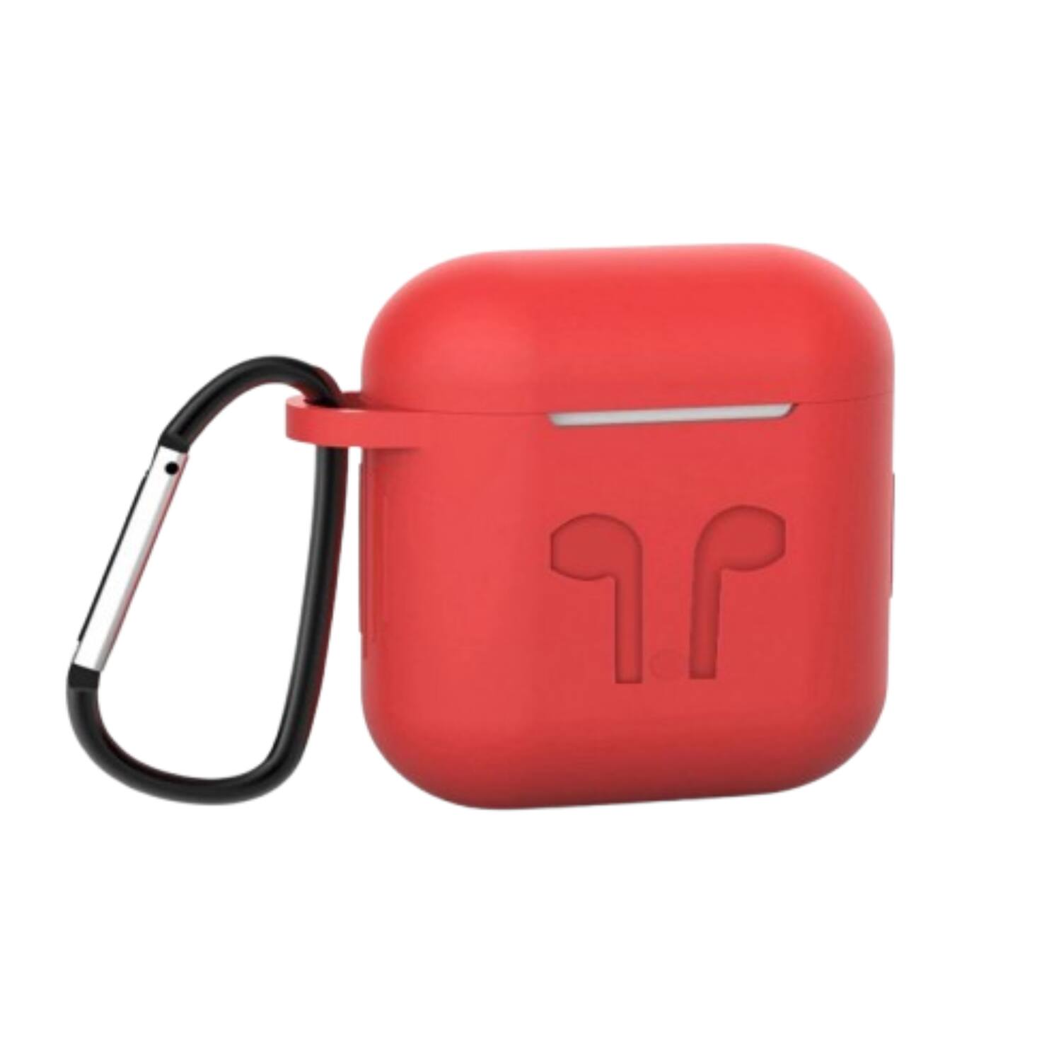 Front. Home Collection - Soft Silicone Protective Case with Keychain for Apple AirPods 4th Generation - Red.