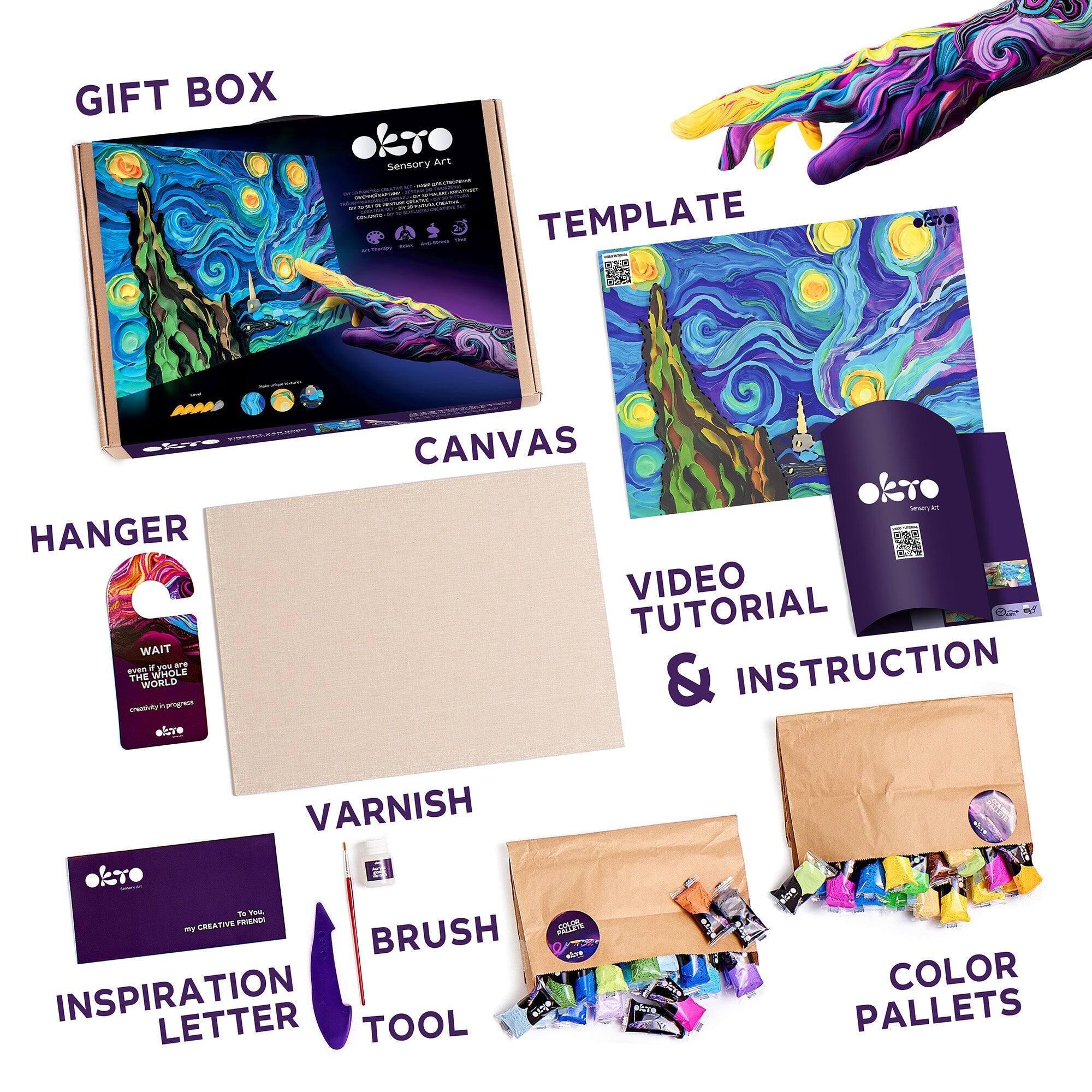 GIFT BOX - TEMPLATE - CANVAS - VIDEO TUTORIAL & INSTRUCTION - VARNISH - BRUSH - INSPIRATION LETTER - TOOL - COLOR PALLETS