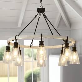 RYHNUYNE - 8-Light Wooden Wagon Wheel Chandelier, Rustic Round Chandeliers for Dining Room Foyer,Farmhouse Chandelier Light Fixture - Black
