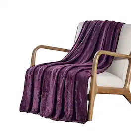 Noble House - Plazatex Dama Embossed Decorative Super Soft Throw Blanket for Sleep/Decor 2 Pack 50" x 60" - Plum