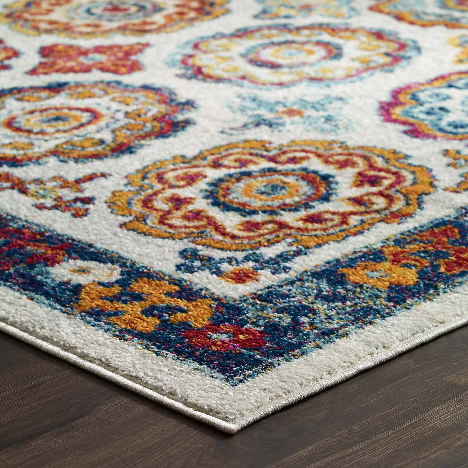Alt View 1. Modway - Entourage Odile Distressed Floral Moroccan Trellis Area Rug - Ivory Blue Red Orange Yellow.