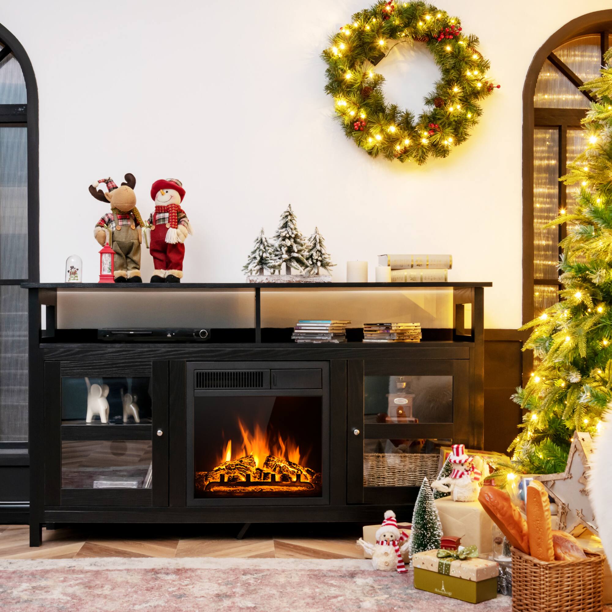 Alt View 3. Gymax - Gymax 58'' Fireplace TV Stand W/18'' 1500W Electric Fireplace up to 65'' Black - Black.