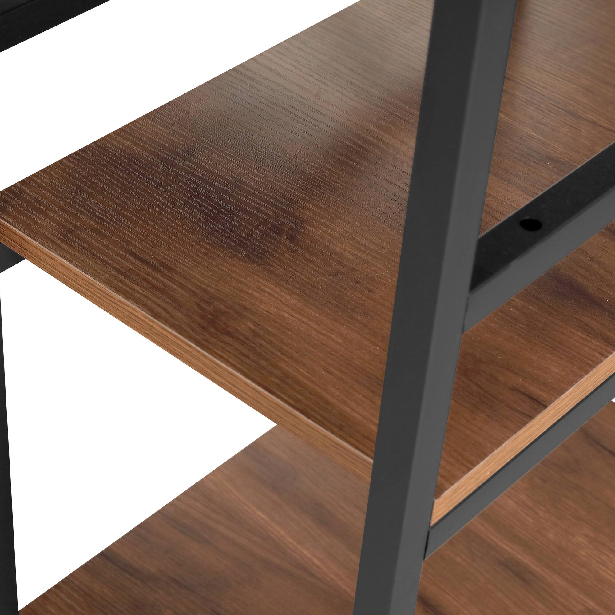 Alt View 7. GOODSILO - Reversible L-Shaped Industrial Computer Desk with Storage Shelves and Monitor Stand - Walnut.