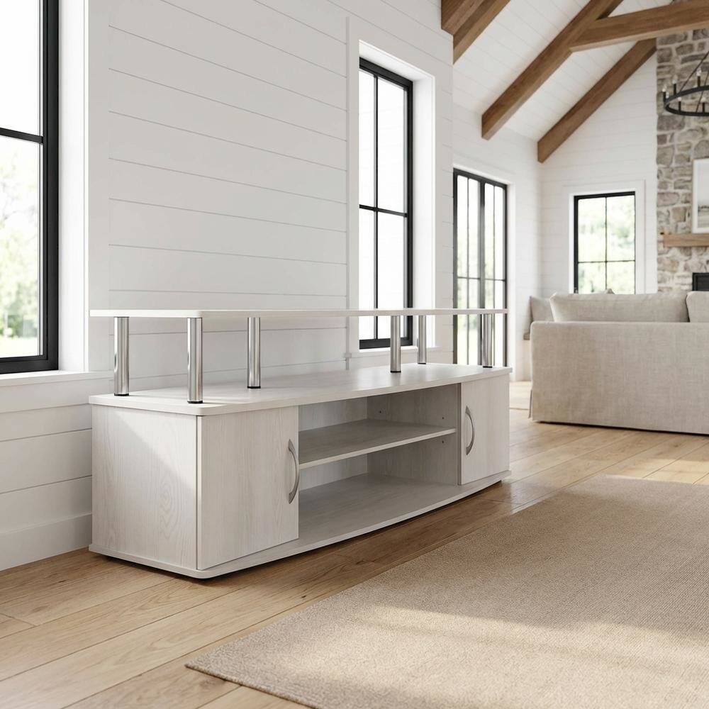 Angle. FurniFact - Stylish White Oak Entertainment Center for TVs Up to 55-In - White Oak/Stainless Steel.