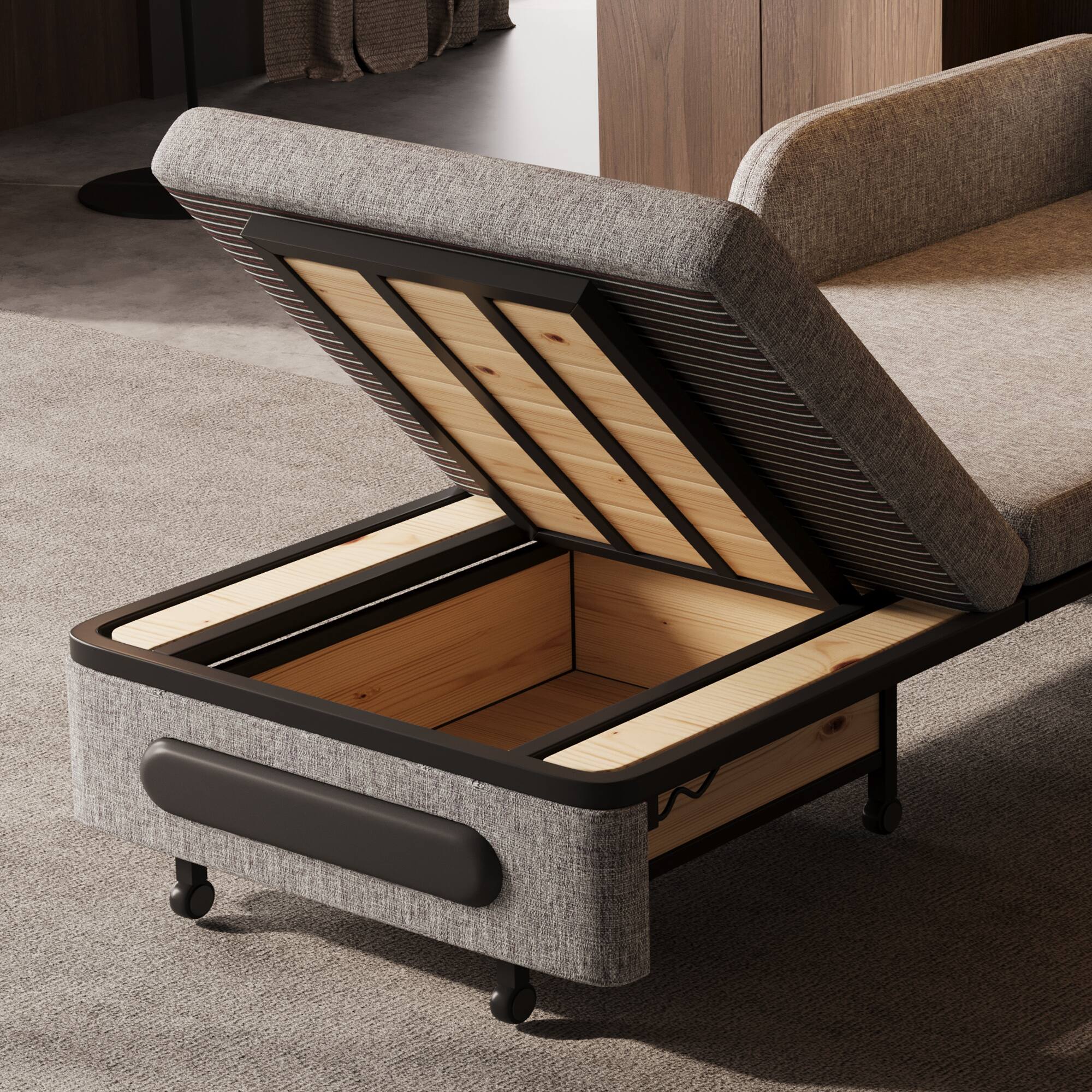 Alt View 4. luck idea - 34.6" Sofa Bed with Storage Base and Side Pockets, Detachable Washable Seat Cushions - Gray.