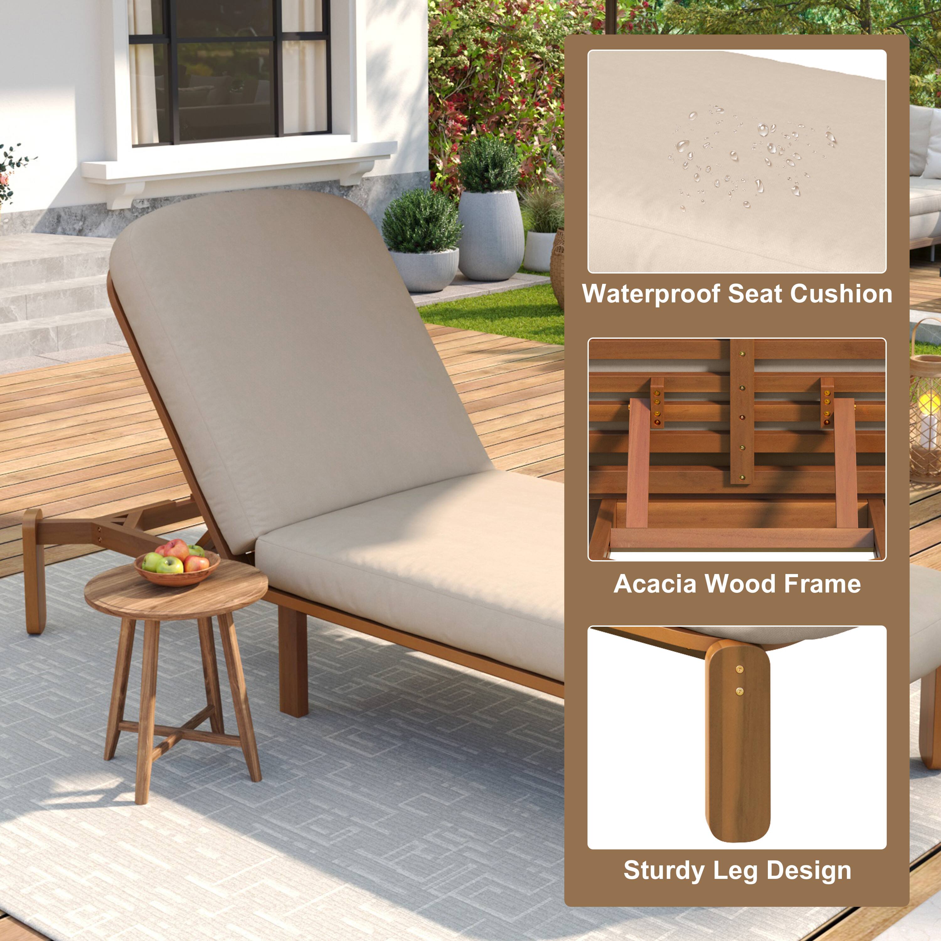 Waterproof Seat Cushion  
Acacia Wood Frame  
Sturdy Leg Design