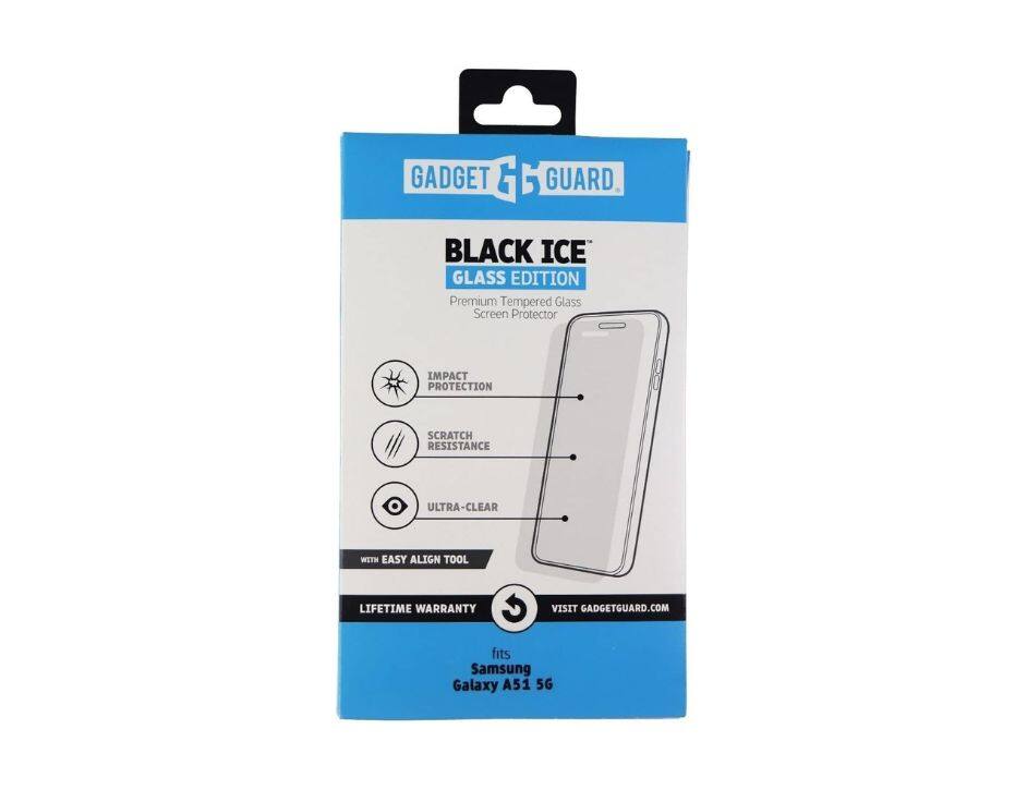 GADGET GUARD  
BLACK ICE GLASS EDITION  
Premium Tempered Glass Screen Protector  

IMPACT PROTECTION  
SCRATCH RESISTANCE  
ULTRA-CLEAR  

WITH EASY ALIGN TOOL  

LIFETIME WARRANTY  

VISIT GADGETGUARD.COM  

fits Samsung Galaxy A51 5G