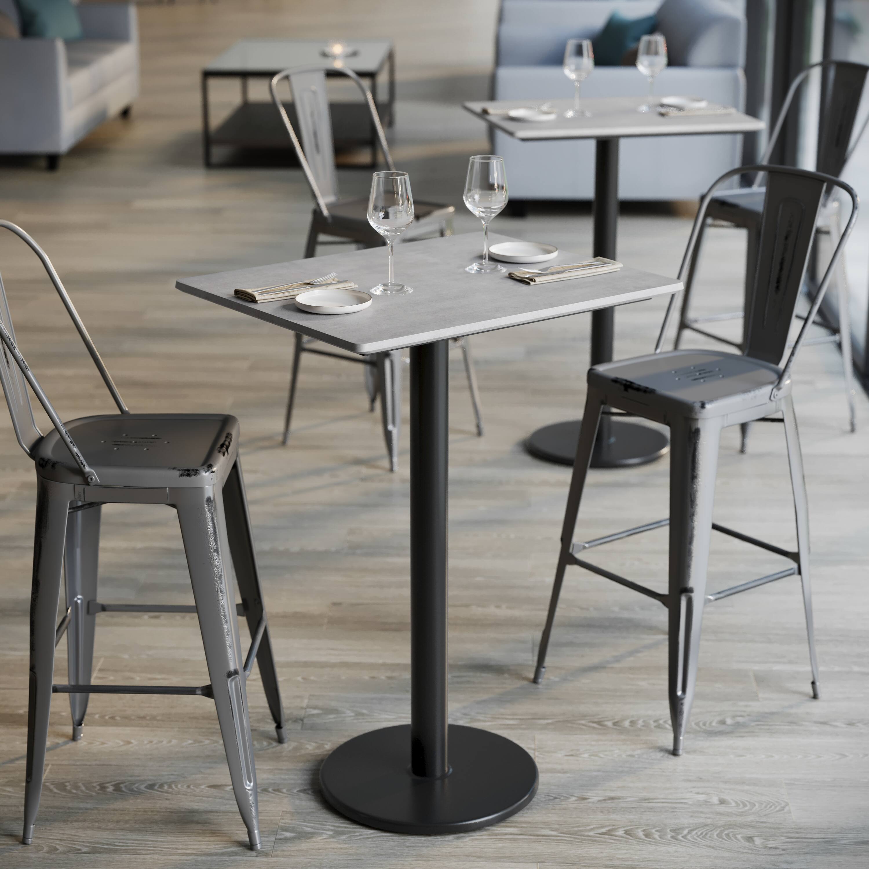 Alt View 4. Emma + Oliver - PureShield Tabletop with Seam-Free Surface Innovation and Bar Height Base - Gray Faux Concrete/Black Base.