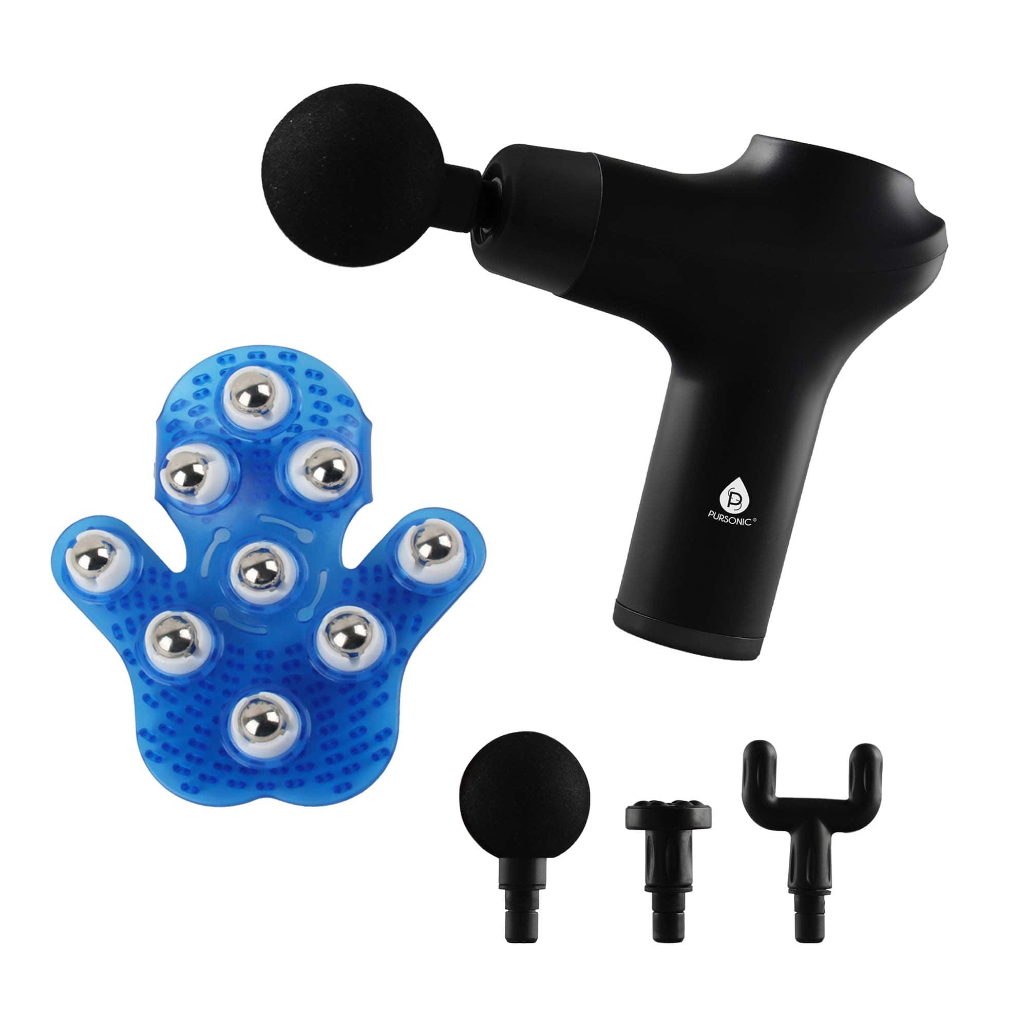 Pursonic - Ultimate Relaxation Bundle: 3-Speed Massage Gun & Palm-Shaped Massage Glove - Multicolor