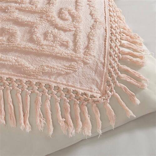 Back. Hivvago - Full/Queen 100-Percent Cotton Chenille Bedspread with Fringe Hem in Pink Blush - Pink Blush.