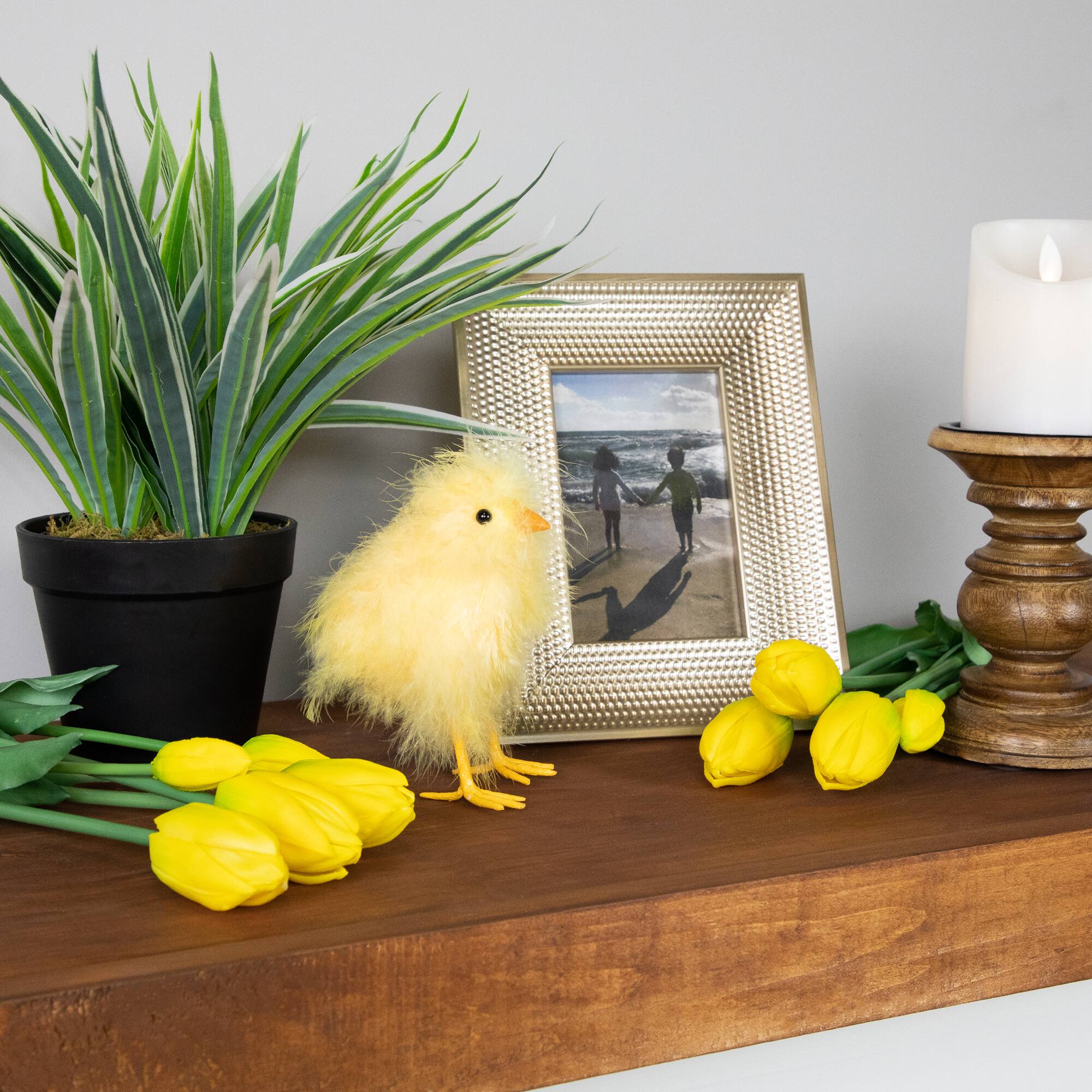 Alt View 1. Northlight - 5” Yellow Feather Easter Chick Figure - Yellow.