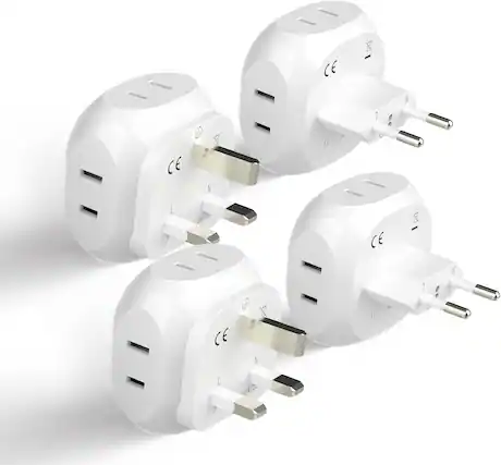 Front. Ceptics - Ceptics Europe Travel Adapter Plug Set – 4-in-1 Input – USA to Type C & G – UK, Ireland, France, Germany – 4 Pack, - White.