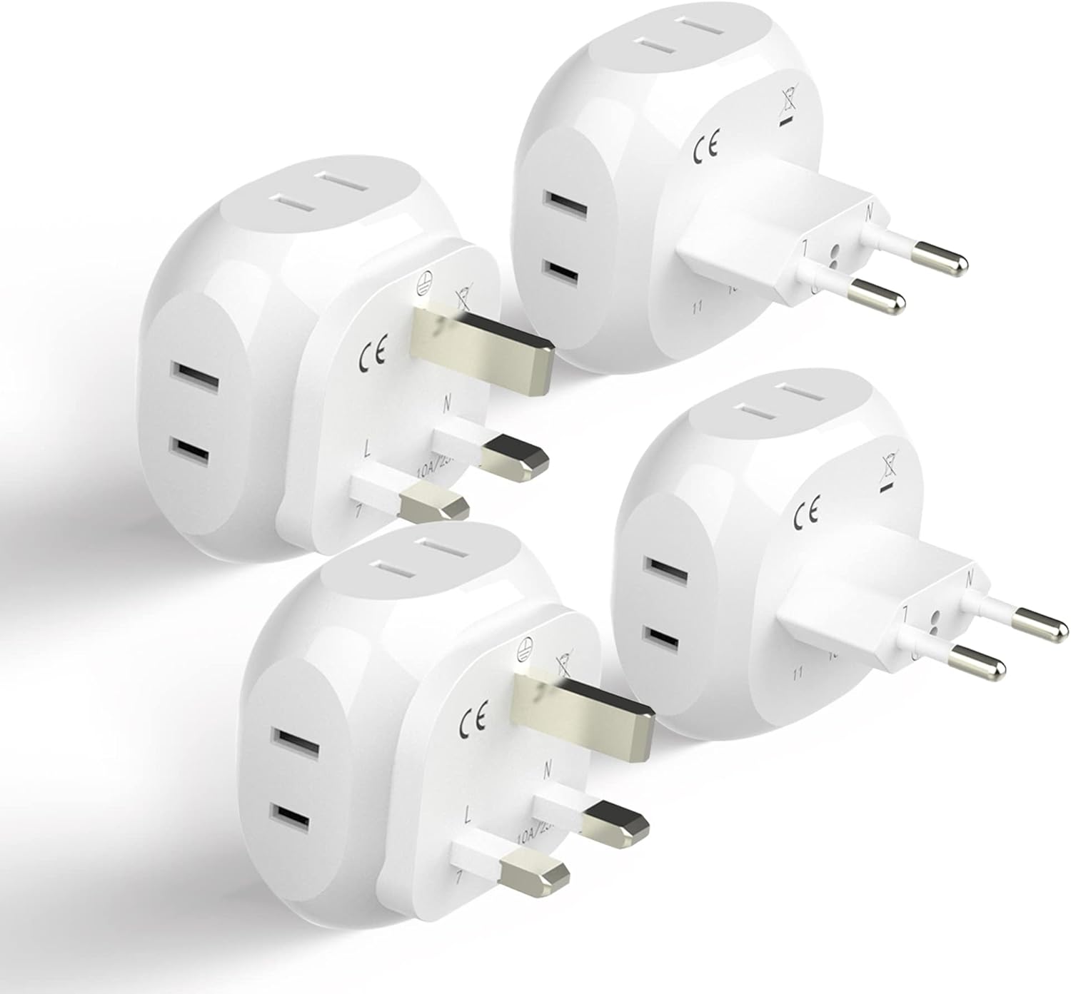 Front. Ceptics - Ceptics Europe Travel Adapter Plug Set – 4-in-1 Input – USA to Type C & G – UK, Ireland, France, Germany – 4 Pack, - White.