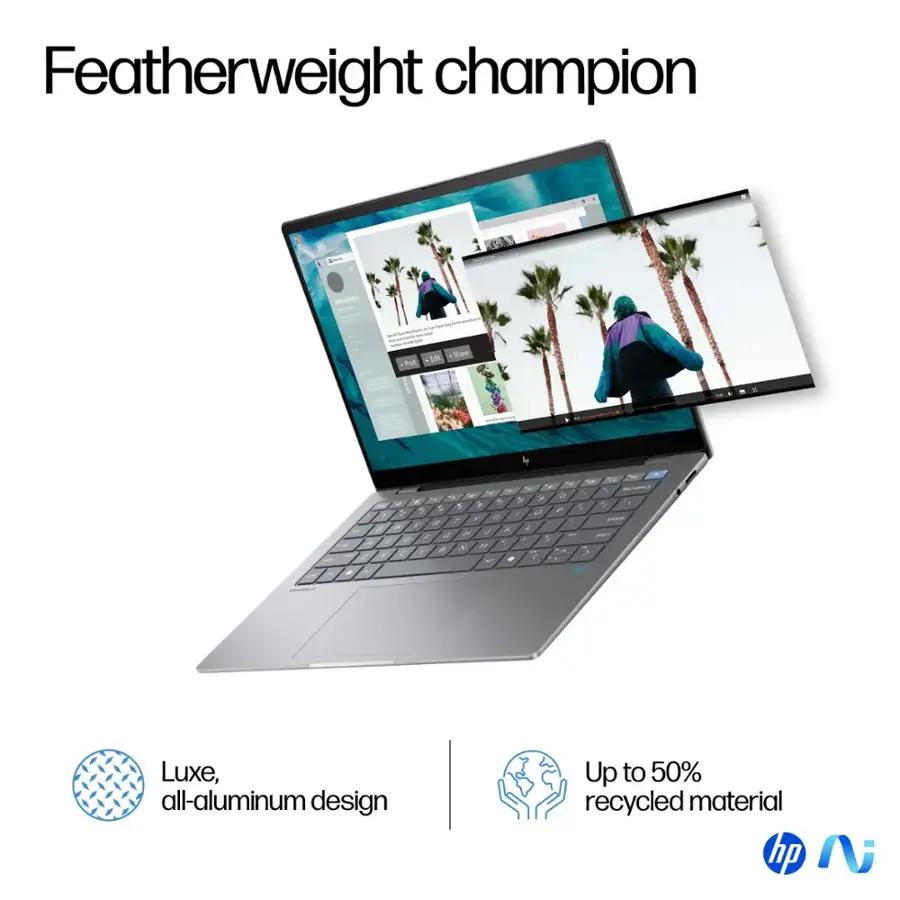 Featherweight Champion - Luxe, all-aluminum design - Up to 50% recycled material - HP.