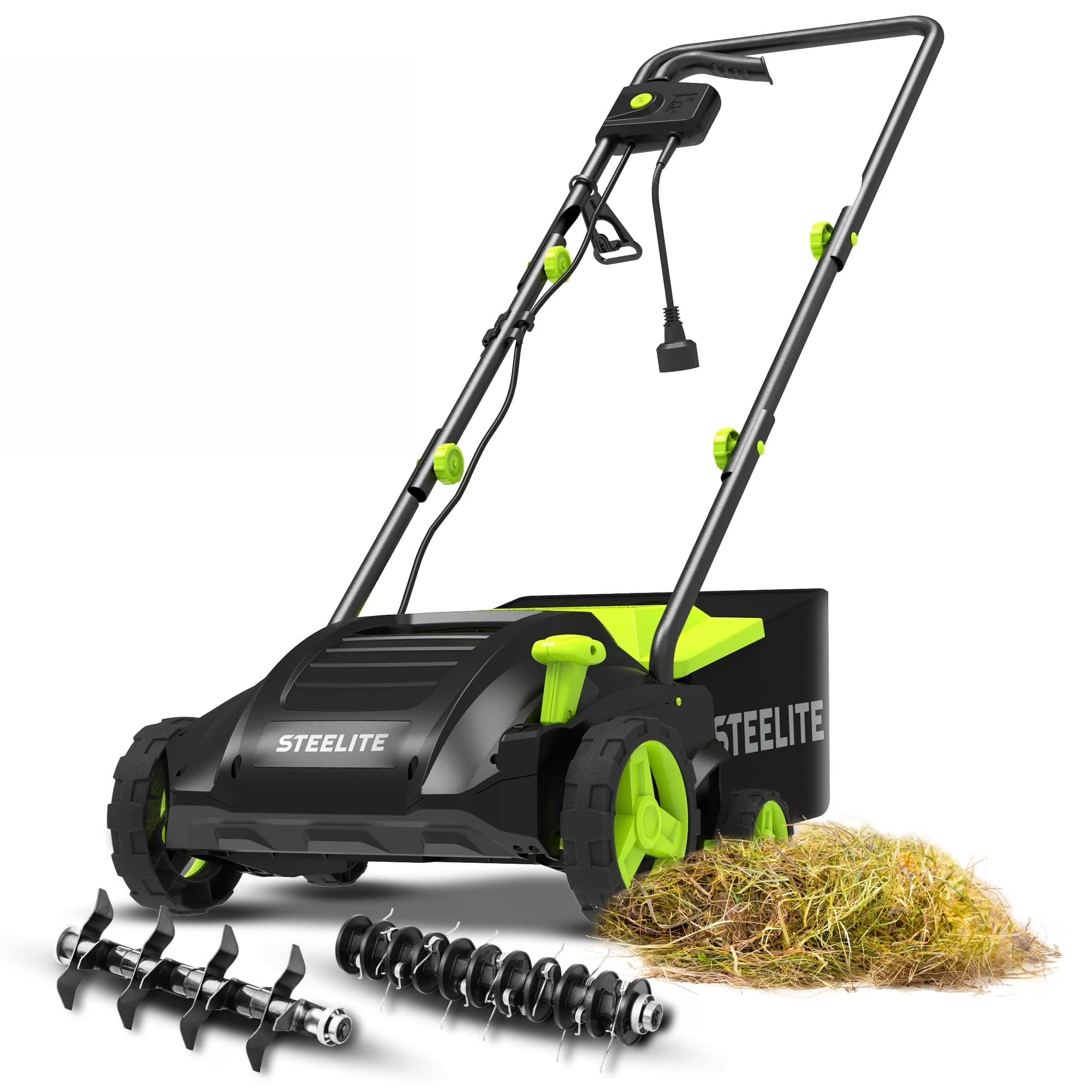Steelite - 2-in-1 Corded 13-Inch 12-Amp Electric Dethatcher and Scarifier with Removable 8-Gallon Collection Bag