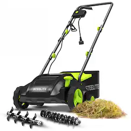 Steelite - 2-in-1 Corded 13-Inch 12-Amp Electric Dethatcher and Scarifier with Removable 8-Gallon Collection Bag