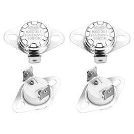 Unique Bargains - KSD301 Thermostat 195°C/383°F 16A Normally Open N.O Temperature Switch for Microwaves/Oven 4pcs Ceramic - Silver