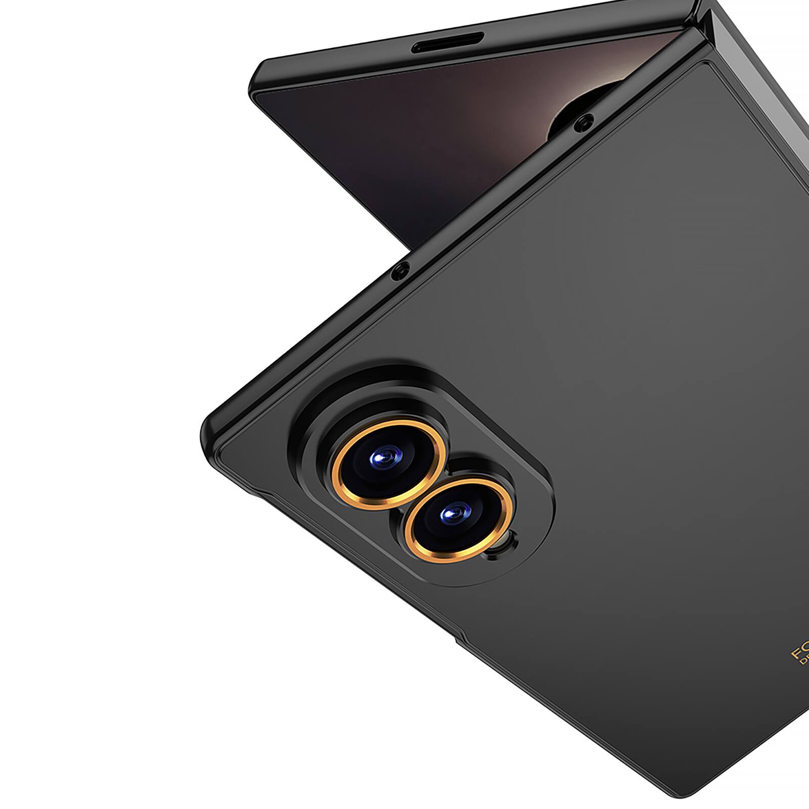 Back. Dteck - Slim Case for Samsung Galaxy Z Fold8 with Bulit in Front Tempered Glass Film,Shock-absorbent Hard PC Frame Glossy Cover - Black.