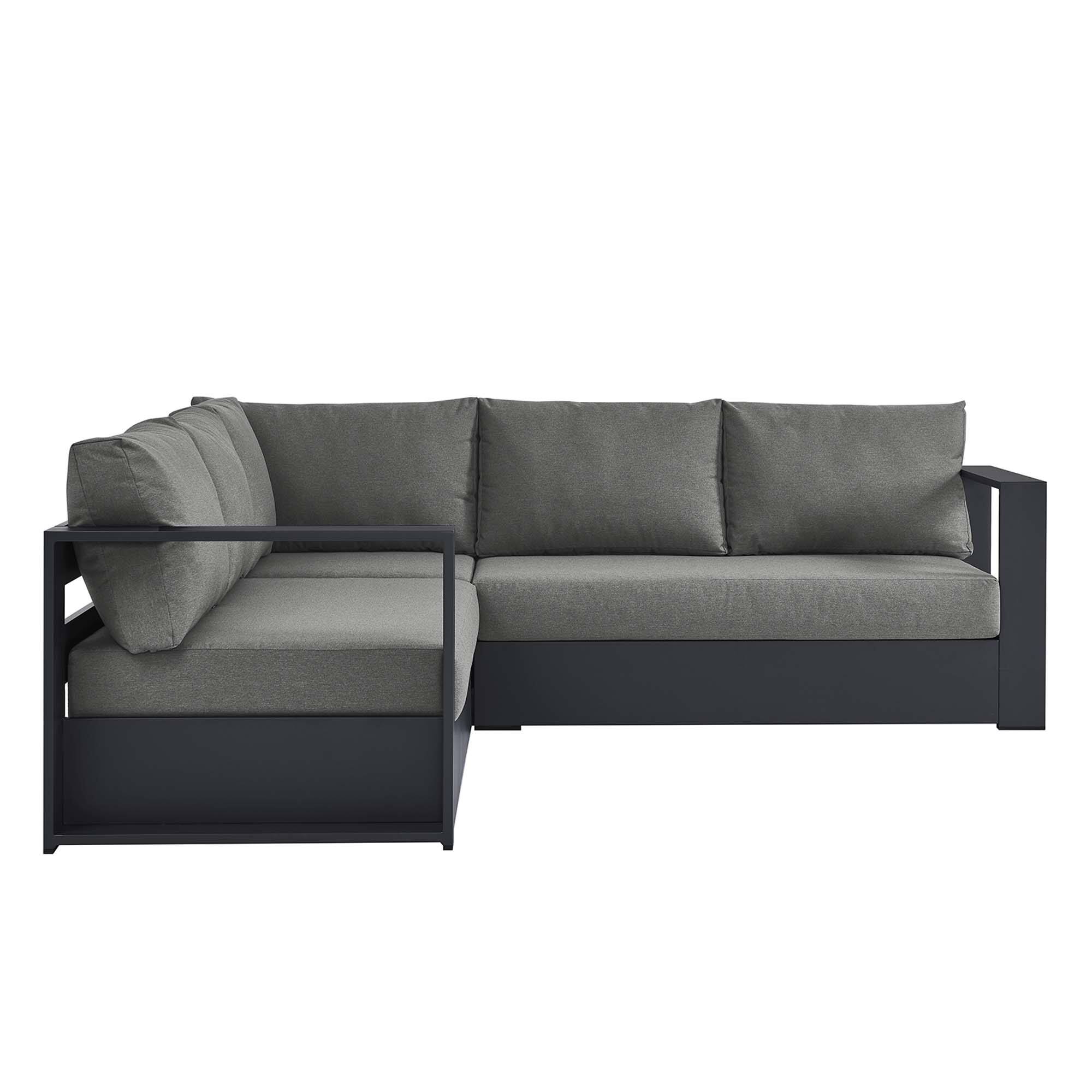 Alt View 3. Modway - Tahoe 3-Piece Outdoor Patio Powder-Coated Aluminum Sectional Sofa Set by Modway - Gray Charcoal.
