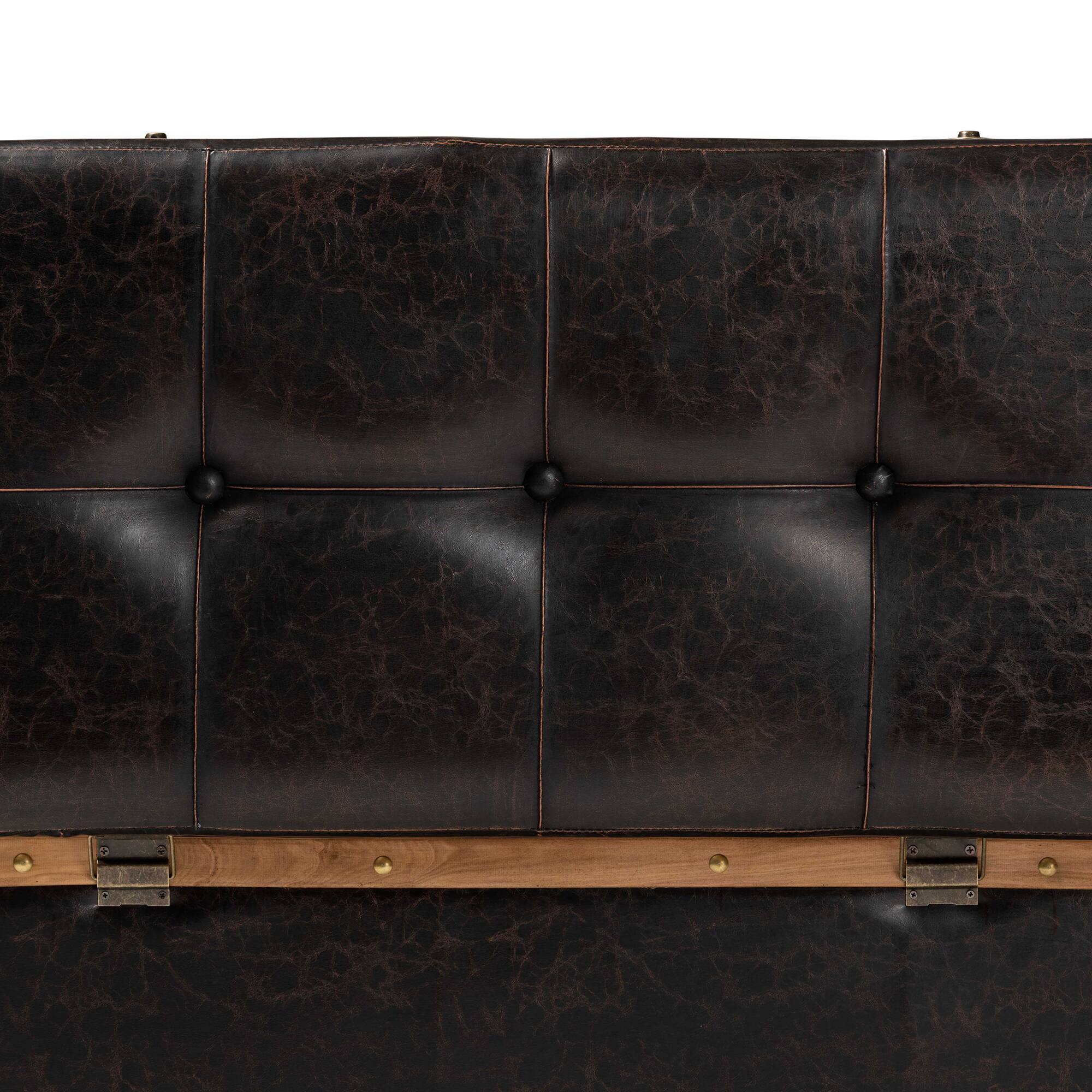 Alt View 2. Baxton Studio - Gendry Modern Rustic Transitional Faux Leather Upholstered and Oak Brown Finished Wood Large Storage Ottoman - Dark Brown/Oak Brown.