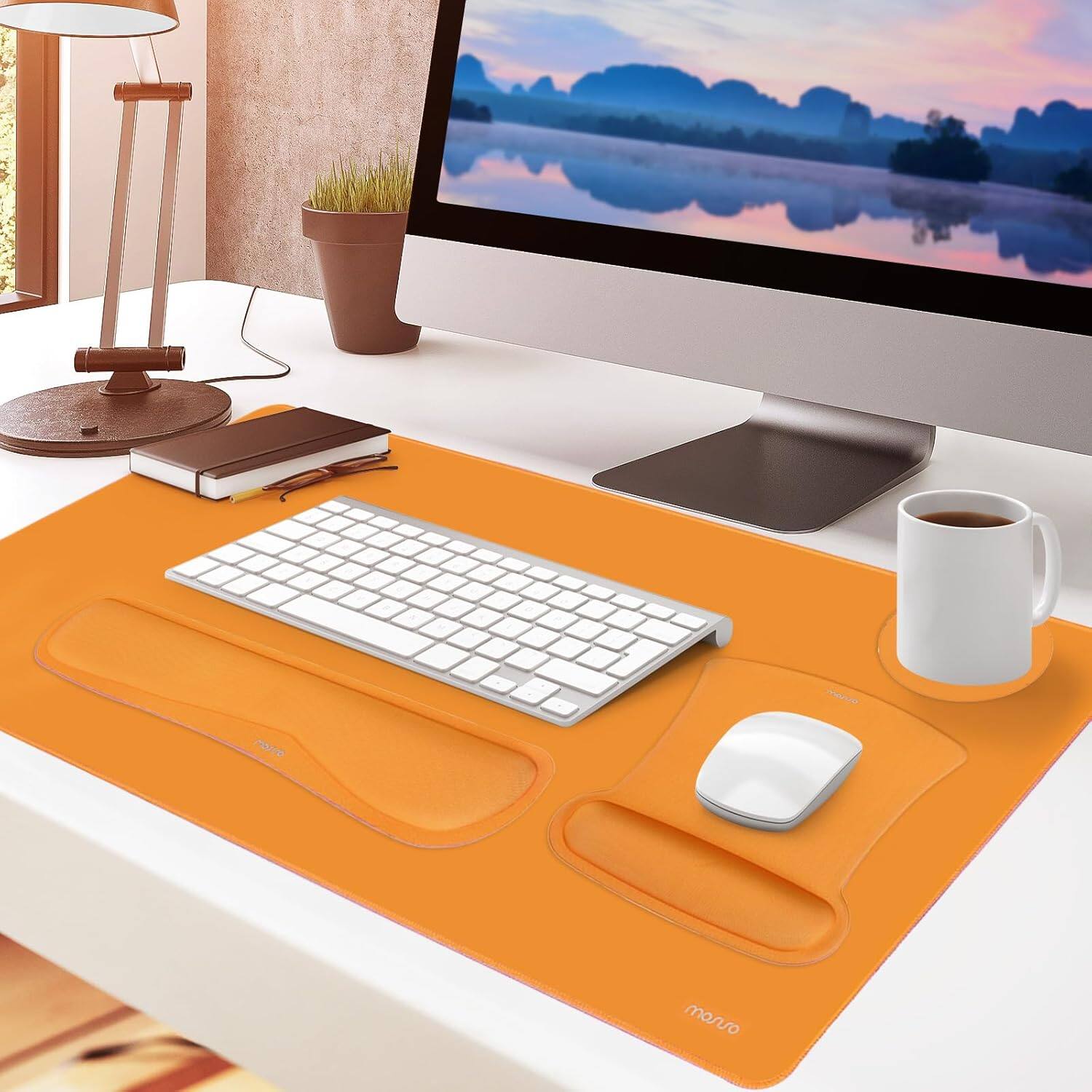 Alt View 3. mosiso - Keyboard Wrist Rest Large Gaming Mouse Pad, 4 in 1 Memory Foam Desk Mat Ergonomic Rest Wrist for Home Office Game - Orange.