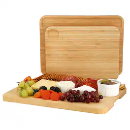 MegaChef - 3 Piece Bamboo Cutting, Prep and Serving Boards - Brown