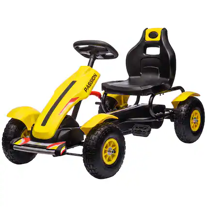 Front. Aosom - Pedal Go Kart, Outdoor Ride on Toys with Adjustable Seat, Sharp Handling, Handbrake - Yellow.