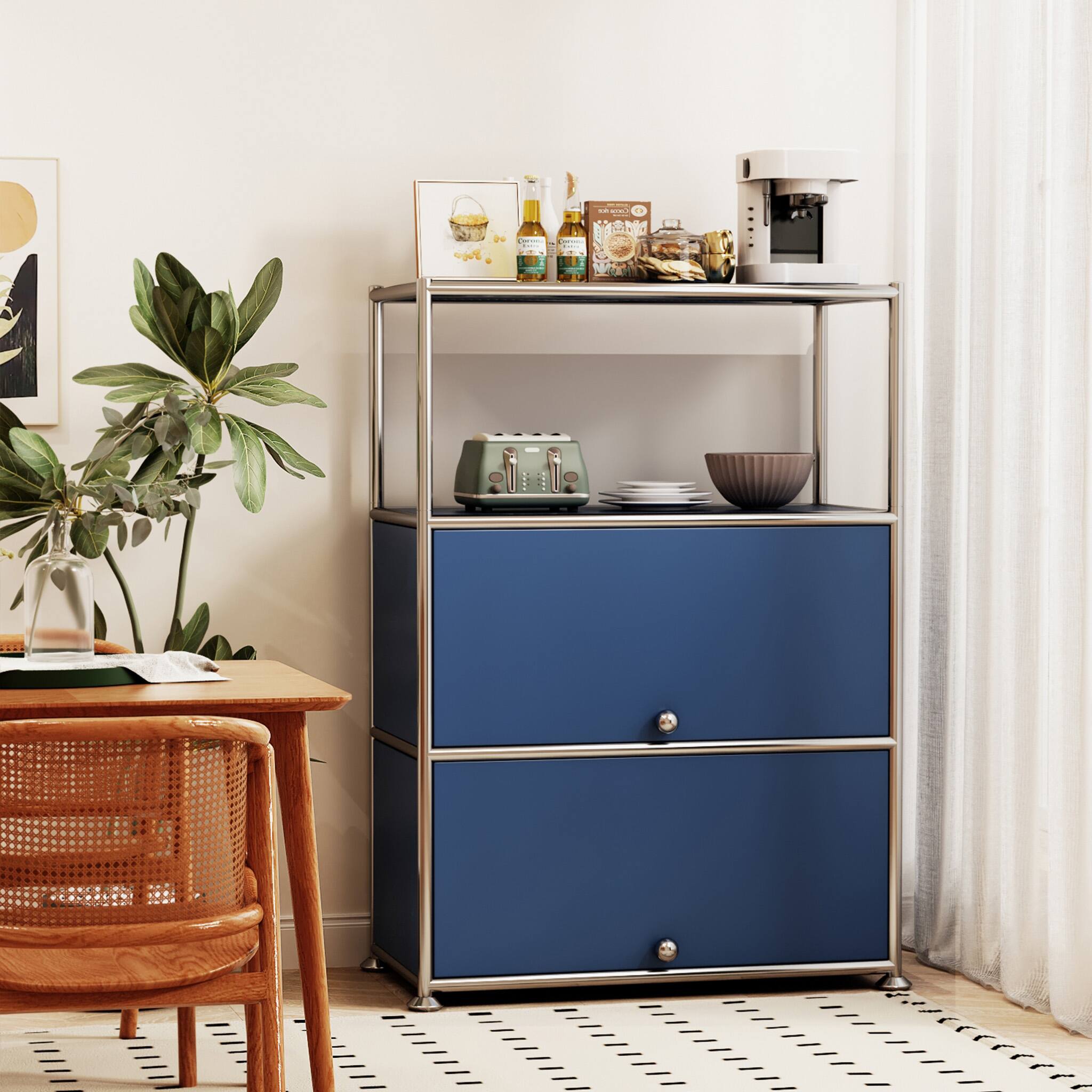 Alt View 3. Malletson - 4 Tier Modular Metal Sideboard Buffet Cabinet with Flip Up Doors and Adjustable Feet for Kitchen Dining Room - Blue.